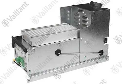 Elektronischer Regler von Vaillant mit einer Metallabdeckung und mehreren Anschlussmöglichkeiten, ausgerichtet für die Installation in Heizungsanlagen.